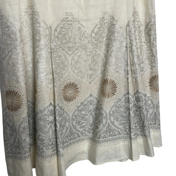 Gorgeous Unique New Per Se Silk/Linen Skirt Cream w/ Gold/Silver Design Size 10 - Picture 5 of 11